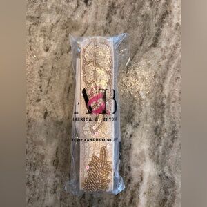 NWT! America & Beyond Embellished Sequenced & Beaded Bag Strap. Pink/cream